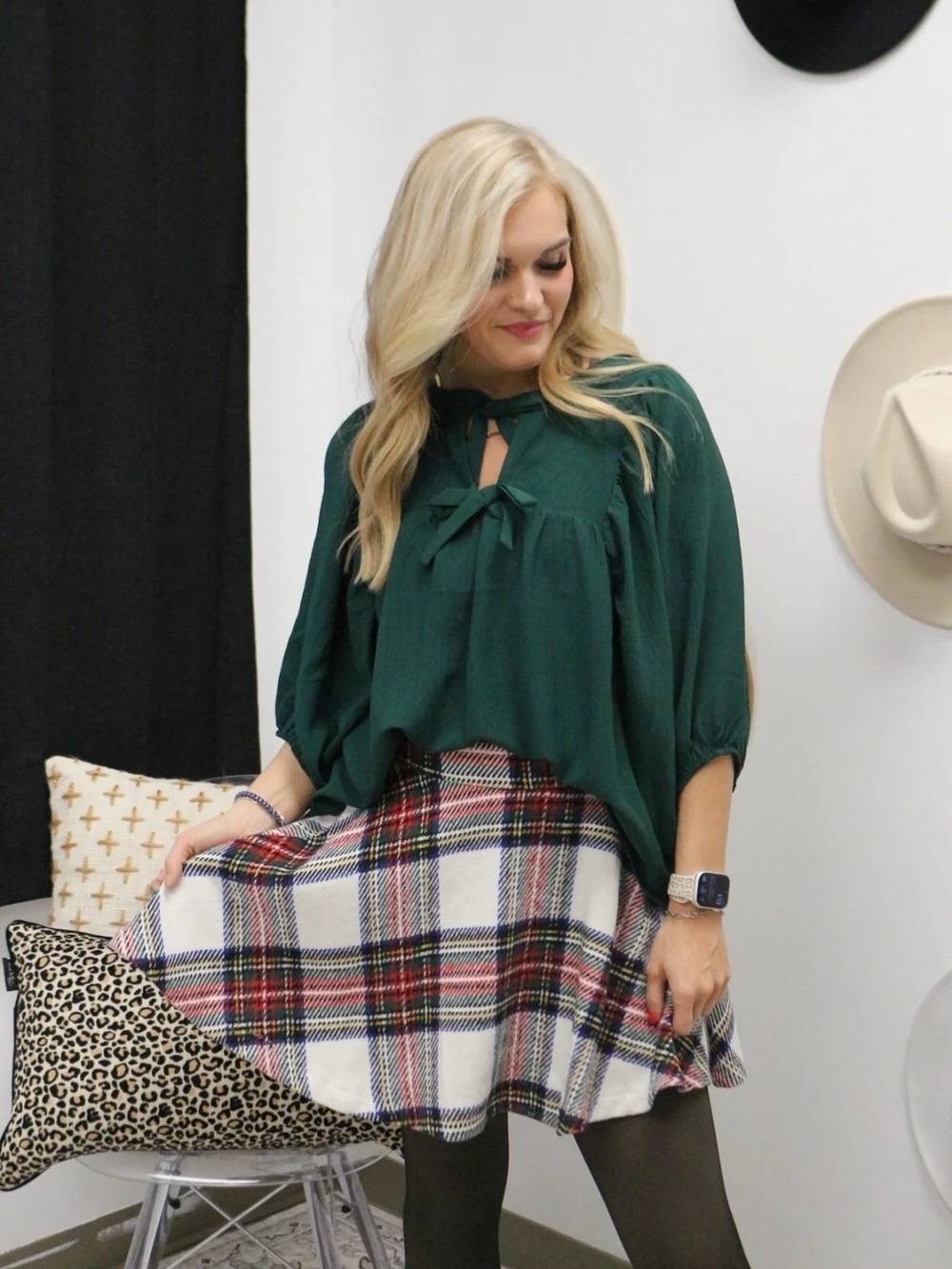NWT Oddi "Give Me Some Grace" Forest Green Bow Blouse L (Fits XL)